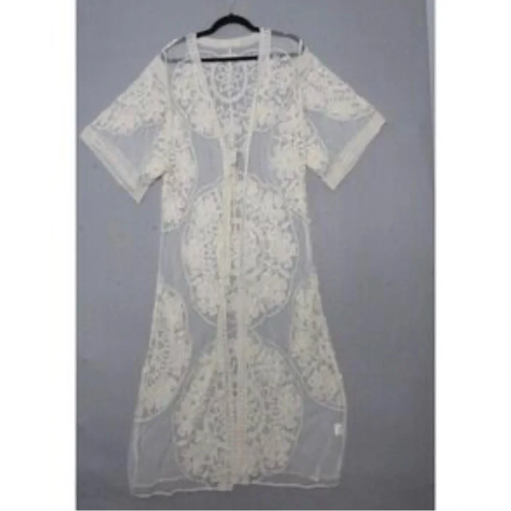 Solitaire Swim Ivory Lace Kimono CoverUp NWT - Picture 4 of 9